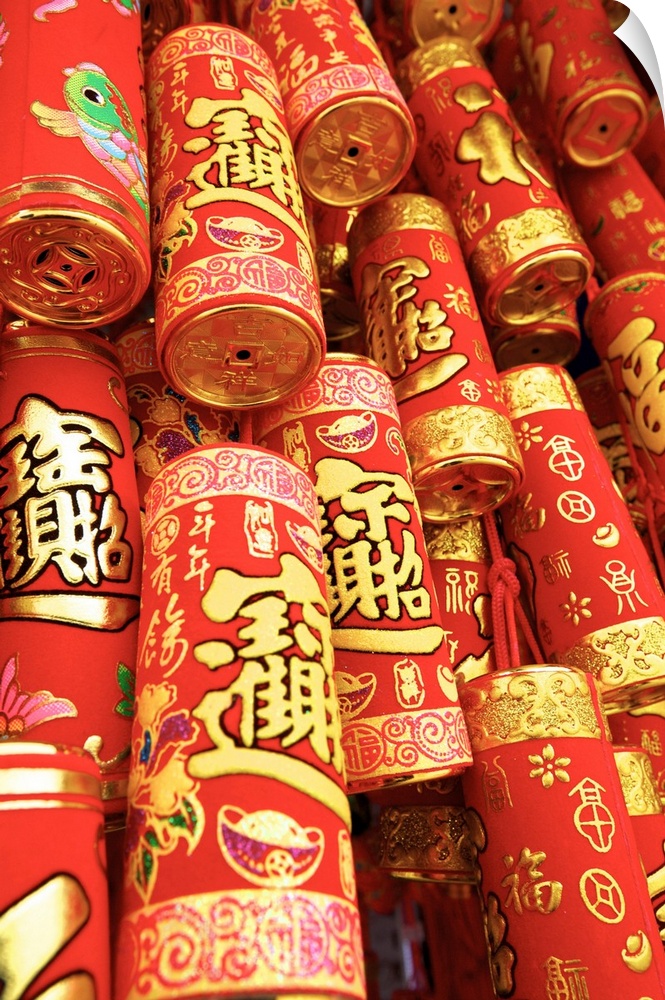 Imitation Fire Crackers Used As Chinese New Year Decorations, Hong Kong, Special Administrative Region Of The People's Rep...