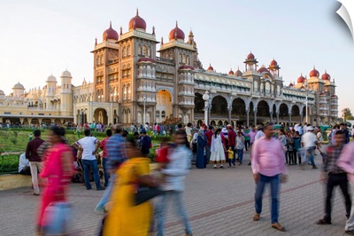 India, Karnataka, Mysore, City Palace, People Walking Outside The Maharaja's Palace