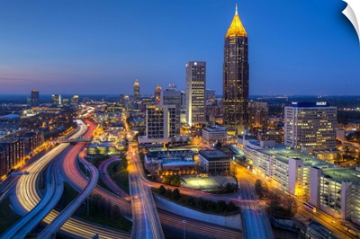 Interstate 85 passing the Midtown Atlanta skyline, Georgia, United States of America