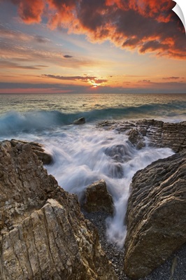 Italy, Calabria , Sunset at Leucopetra Cliff