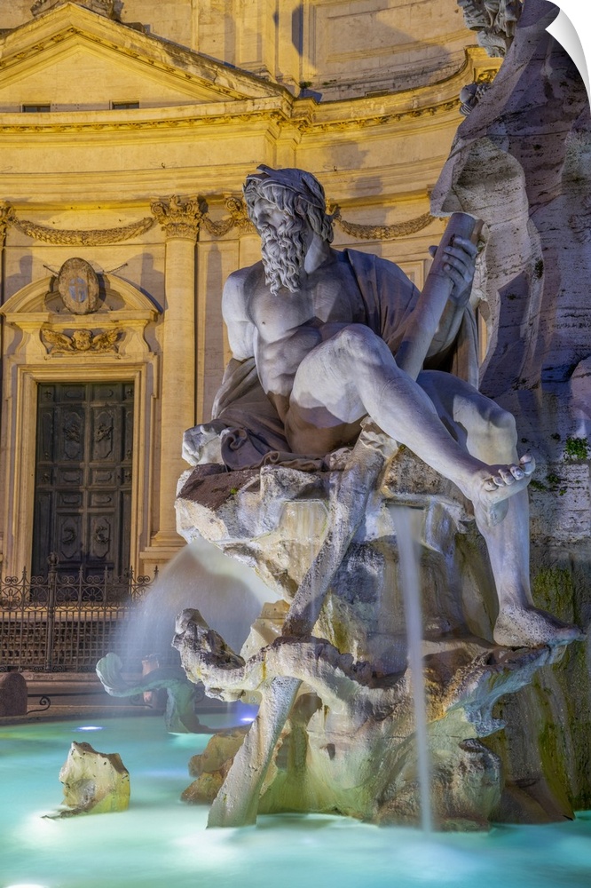 Italy, Lazio, Rome, Parione, Piazza Navona, Fontana dei Quattro Fiumi, Fountain of the Four Rivers, River God Ganges.