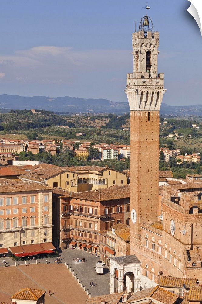 Italy, Tuscany, Siena district, Siena. Town hall and Torre del Mangia.
