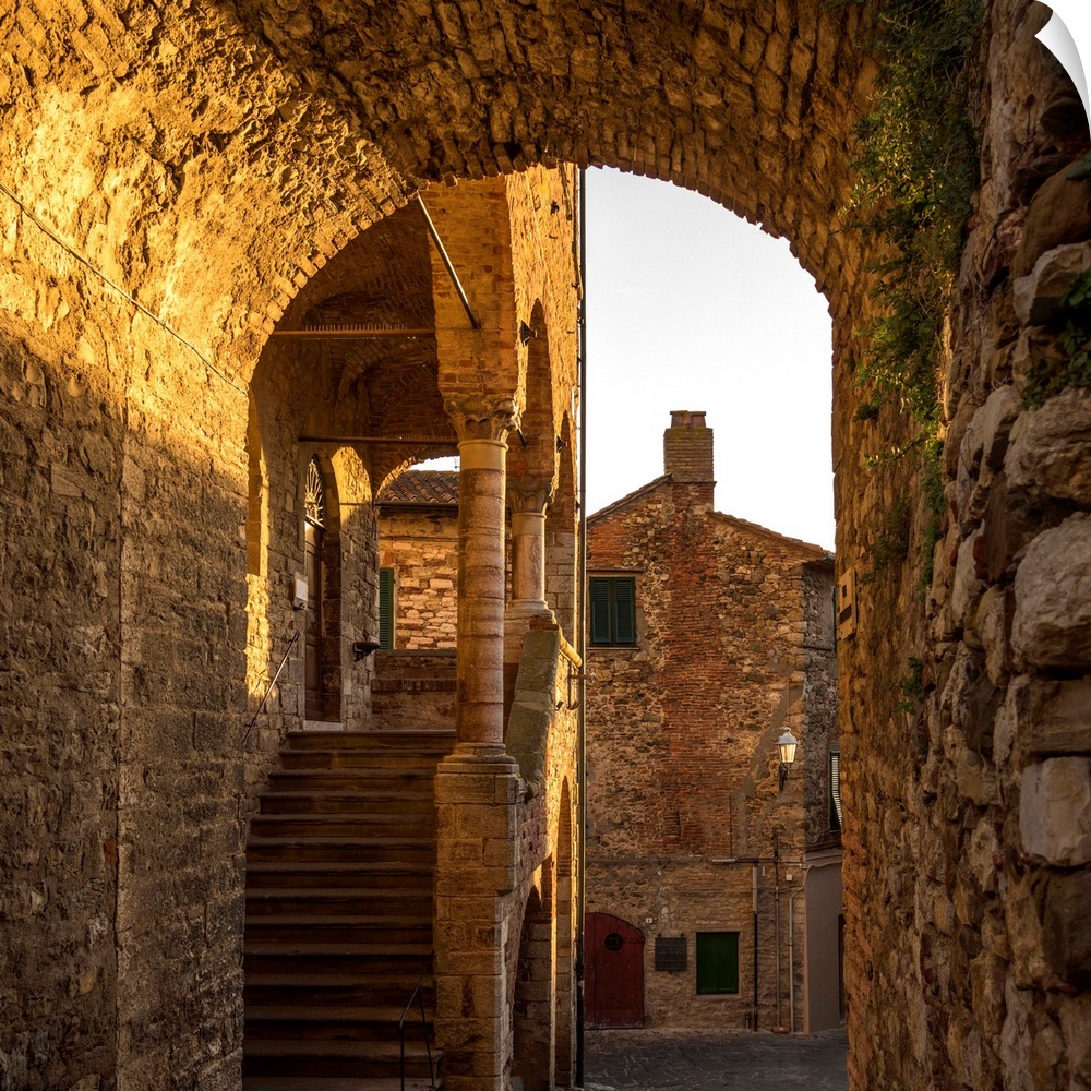 Italy, Tuscany, Suvereto. Medieval town center at sunset.