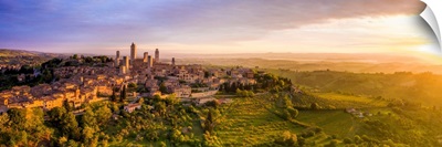 Italy, Tuscany, Val d'Elsa, Aerial View Of The Medieval Village Of San Gimignano
