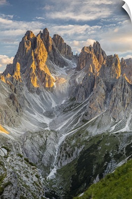 Italy, Veneto, Sunset Lights Emphasize The Spiers Of The Cadini Di Misurina Group