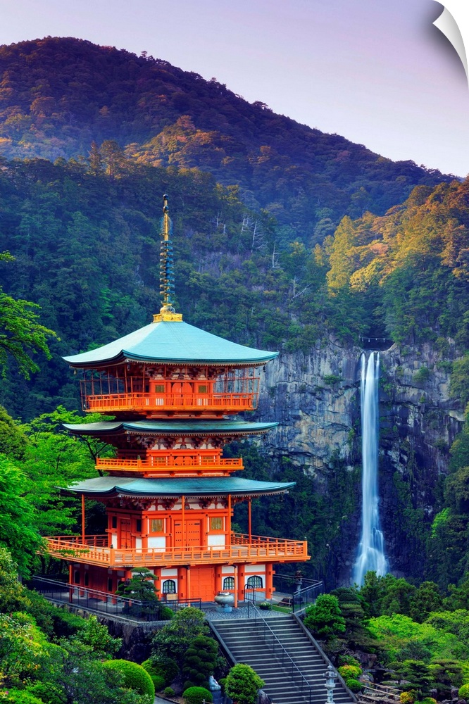 Japan, Wakayama Prefecture, Kumano Kodo Pilgrimage Trail (UNESCO Site), Nachi Taisha Pagoda and Waterfall