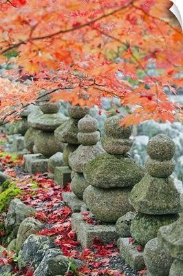 Japan, Kyoto, Sagano, Arashiyama, Adashino Nenbutsu dera temple, stone lanterns