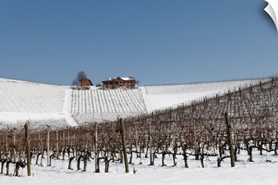 Langhe, Cuneo District, Piedmont, Italy. Langhe Wine Region Winter Snow, Fontanafredda