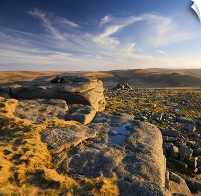 Late evening sunlight at Higher Tor on Belstone Common, Dartmoor National Park, England