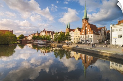 Lubeck, Germany. Old town's houses along the Trave river's waterfront