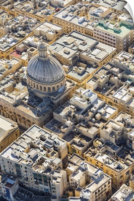 Malta, South Eastern Region, Valletta. Aerial view of the dome of the Carmelite Church