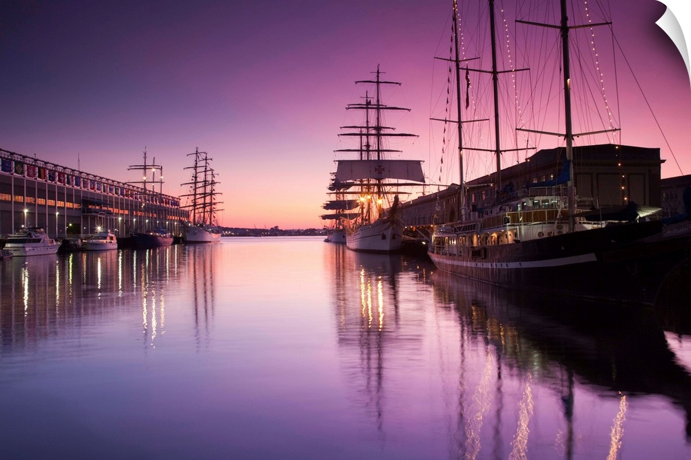 USA,Massachusetts, Boston, Sail Boston Tall Ships Festival,.tall ships by World Trade Center, dawn