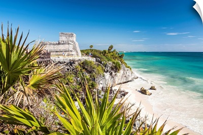 Mayan Temple Ruins And Beach, Tulum, Yucatan, Mexico