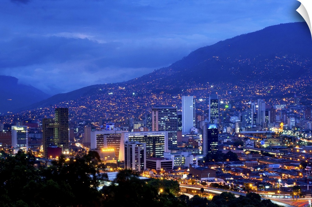 Medellin, Colombia, Elevated View Of Downtown Medellin, Aburra Valley Surrounded By The Andes Mountains