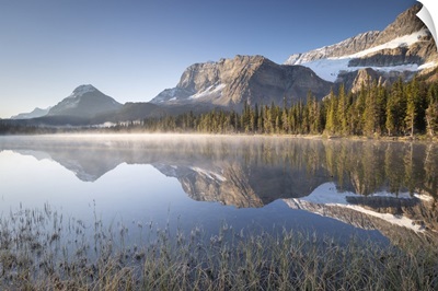 Misty Morning At Bow Lake In The Canadian Rockies, Alberta, Canada