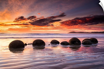 Moeraki Boulders At Sunrise, Otago Coast, New Zealand