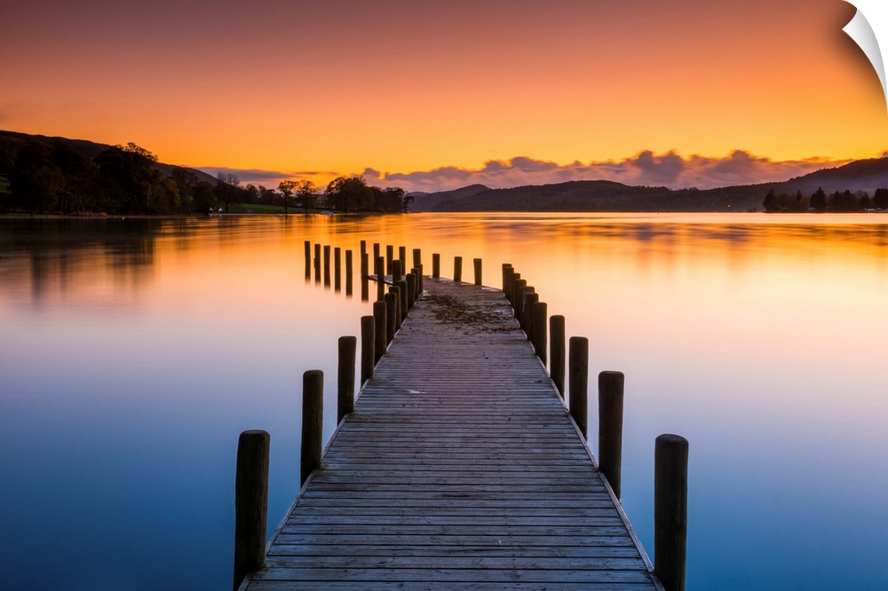 Monk Jetty At Sunset, Coniston Water, Lake District National Park, Cumbria, England