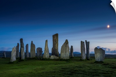 Moon Over Callanish Standing Stones, Isle Of Lewis, Outer Hebrides, Scotland