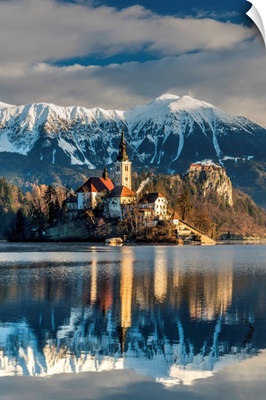 Morning Sunlight Over Church Of The Assumption Of Mary, Lake Bled, Slovenia