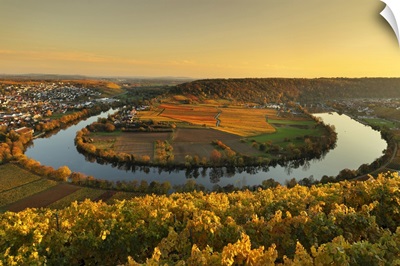 Neckar River Bend, Mundelsheim, Neckartal Valley, Baden-Wurttemberg, Germany