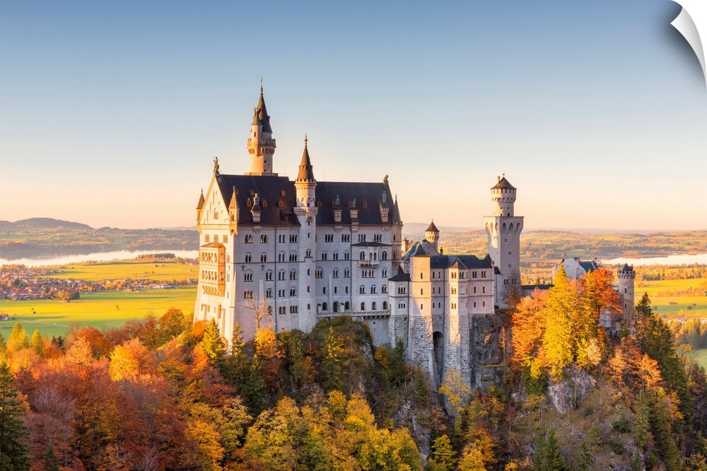Neuschwanstein Castle In Autumn At Sunset-Europe, Germany, Bavaria, Southwest Bavaria, Fussen, Schwangau