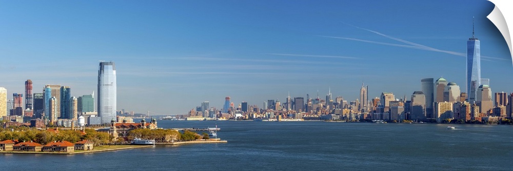 USA, New Jersey, Jersey City, Paulus Hook and New York, Manhattan Skyline.