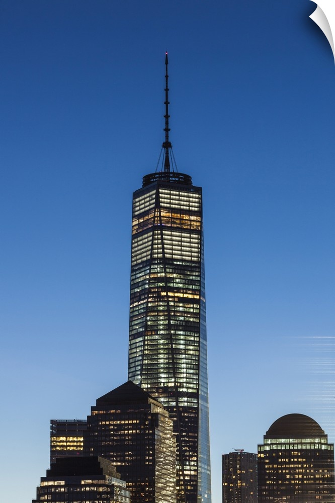 USA, New York, New York City,  Lower Manhattan skyline with Freedom Tower from Jersey City, dawn