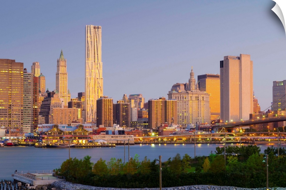 USA, New York, Manhattan, Lower Manhattan, tallest building is Beekman Tower or 8 Spruce Street, with Woolworth Building t...