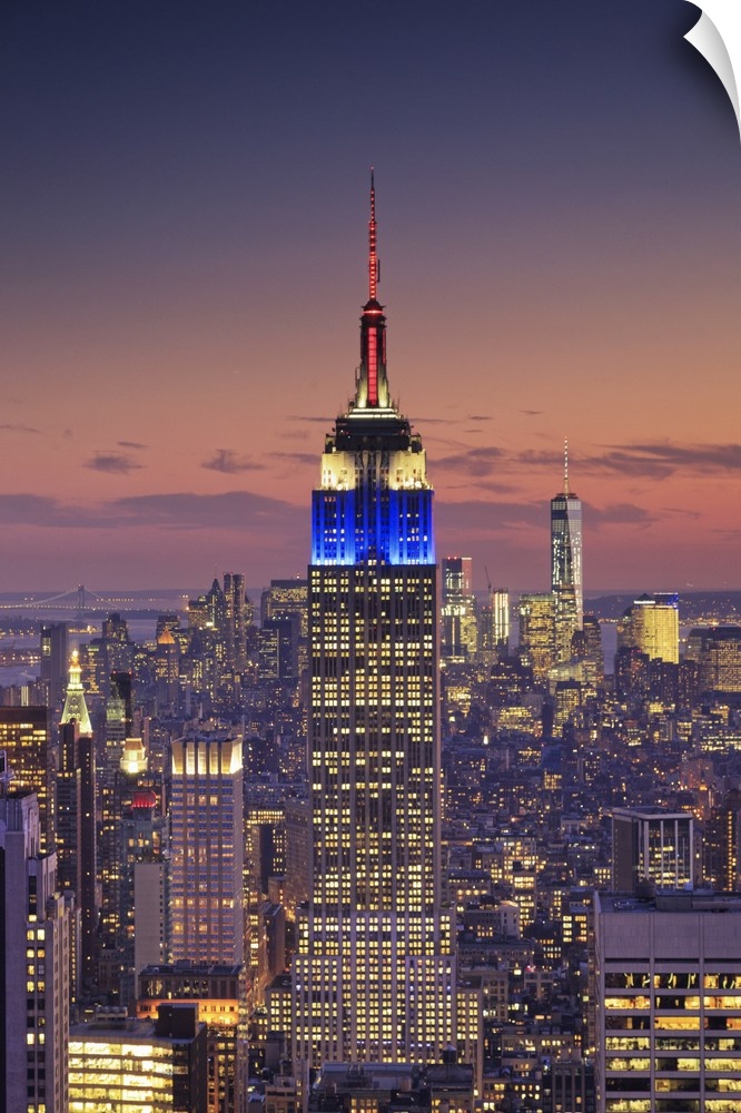 USA, New York, Manhattan, Top of the Rock Observatory, Midtown Manhattan and Empire State Building.