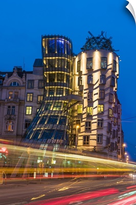 Night view of Dancing House or Fred and Ginger building, Prague, Bohemia, Czech Republic