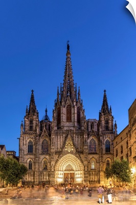 Night View Of The Cathedral Of The Holy Cross And Saint Eulalia, Barcelona, Spain