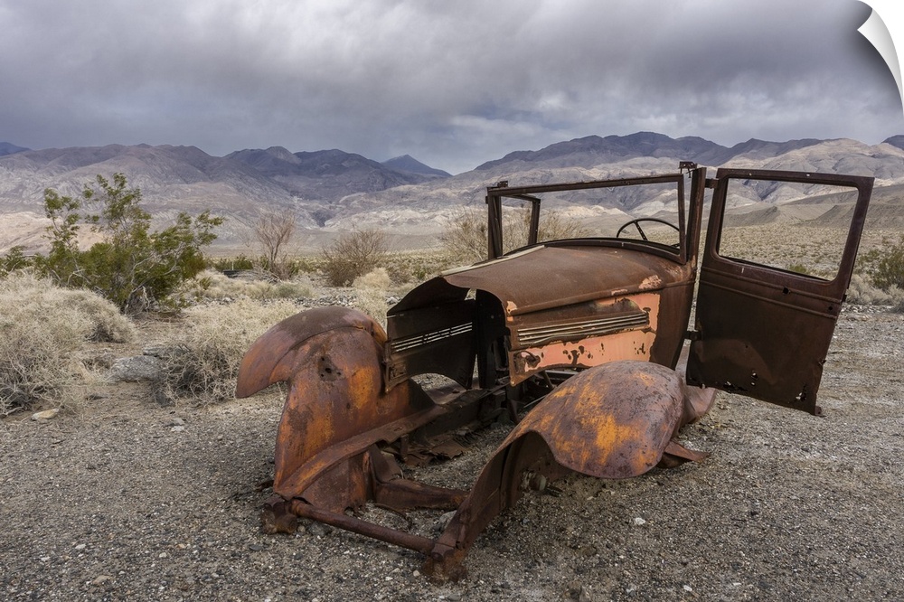 Old car abandoned near Ballarat Ghost Town in the Death Valley National Park desert, California, USA