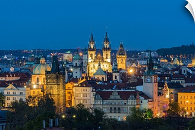 Old town skyline by night, Prague, Bohemia, Czech Republic