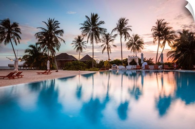 Palms Reflecting In Swimming Pool At Sunset, Maldives