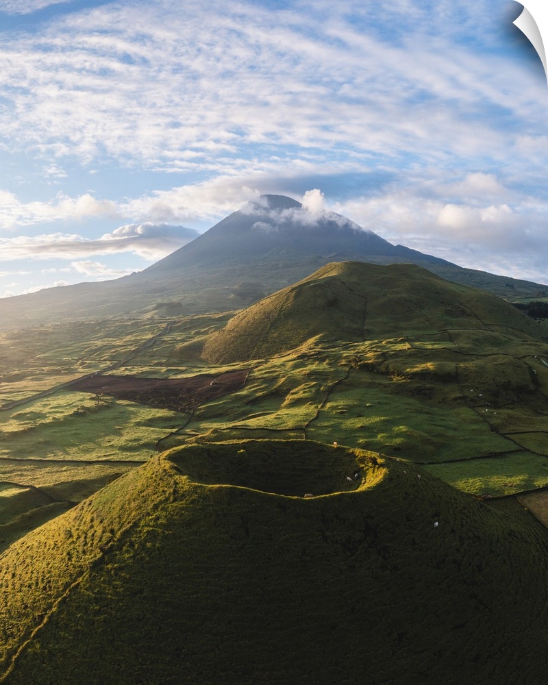 Pico island, Azores, Portugal. Mount Pico and surrounding landscape, the highest mountain of Portugal.