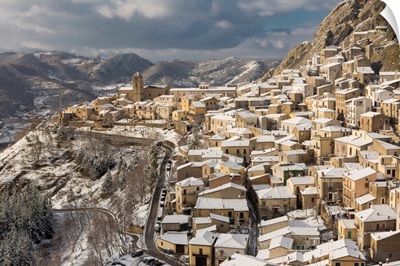 Pietrapertosa After A Snowfall, Potenza Province, Basilicata, Italy