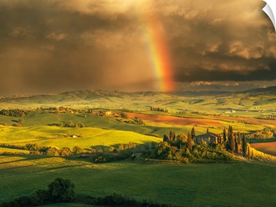 Podere Belvedere After A Storm With Rainbow, Val d'Orcia, Tuscany, Italy