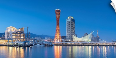 Port Tower And Maritime Museum At Dusk, Kobe, Kansai, Japan