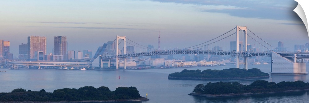 Rainbow bridge and Tokyo Bay from Odaiba, Tokyo, Japan