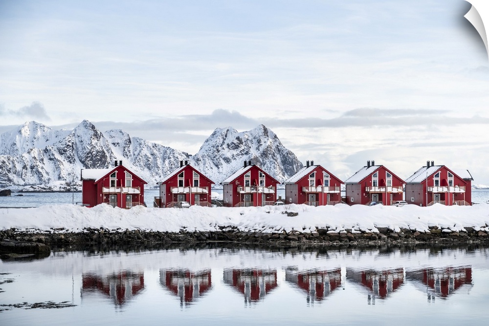 Red houses in Svolvaer, Lofoten Islands, Nordland, Norway