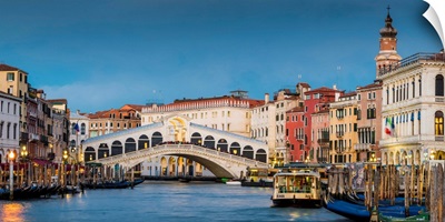 Rialto Bridge At Dusk, Venice, Veneto, Italy.