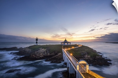 Ribadeo, Province Of Lugo, Galicia, Spain, Illa Pancha Lighthouse At Dusk
