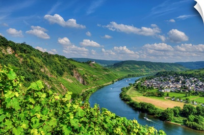 River Mosel With Punderich And Former Cloister Marienburg, Rhineland-Palatinate, Germany