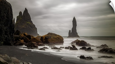 Rocks Of Black Sand Beach, Vik I Myrdal, Iceland