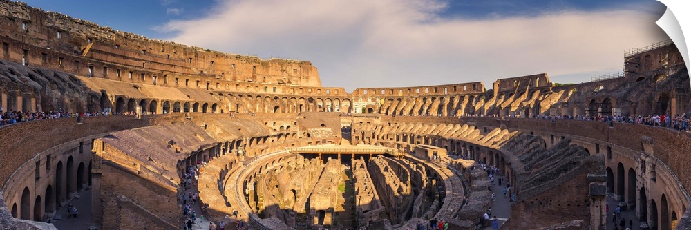 Rome, Lazio, Italy. Inside the colosseum at sunset.
