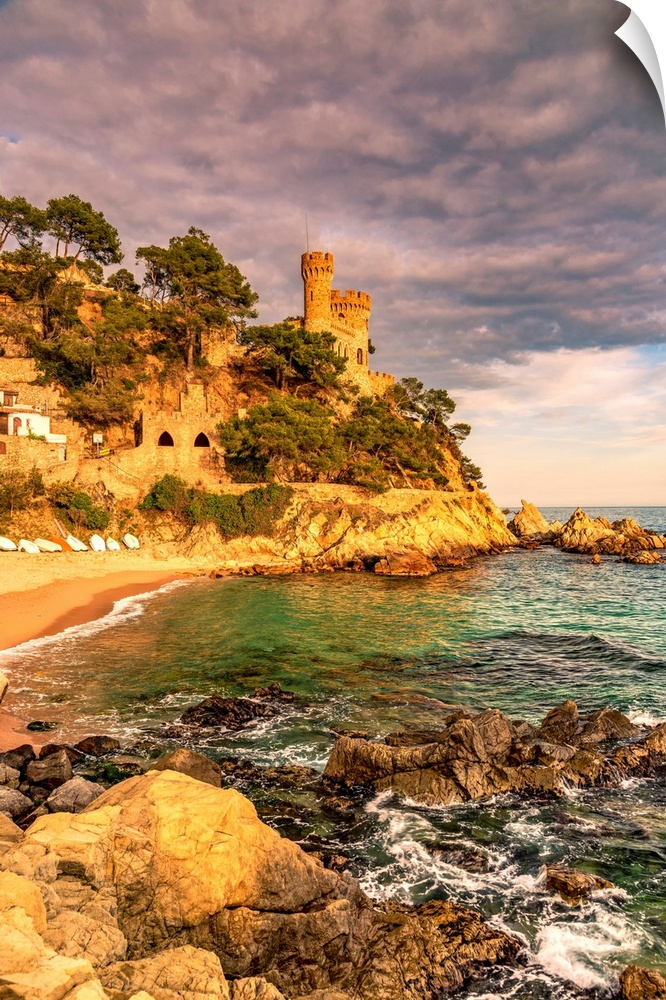 Sa Caleta Beach With Castillo D'en Plaja Castle In The Background, Lloret De Mar, Costa Brava, Catalonia, Spain