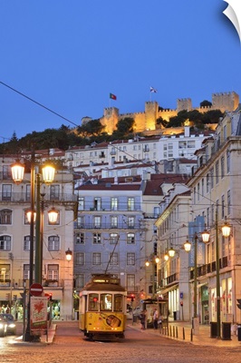 Sao Jorge castle and Praca da Figueira at the historic centre of Lisbon. Portugal