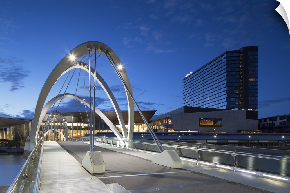 Seafarers Bridge, Convention Centre and Hilton Hotel at dawn, Melbourne, Victoria, Australia.