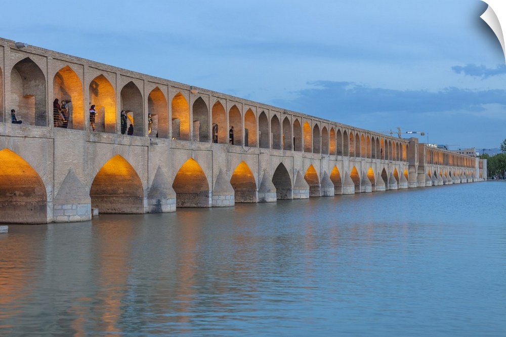 Si-o-se-pol, Allahverdi Khan Bridge at night, Zayanderud river, Isfahan, Isfahan Province, Iran.