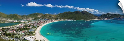 Sint Maarten, Philipsburg, elevated town and beach view from Fort Hill